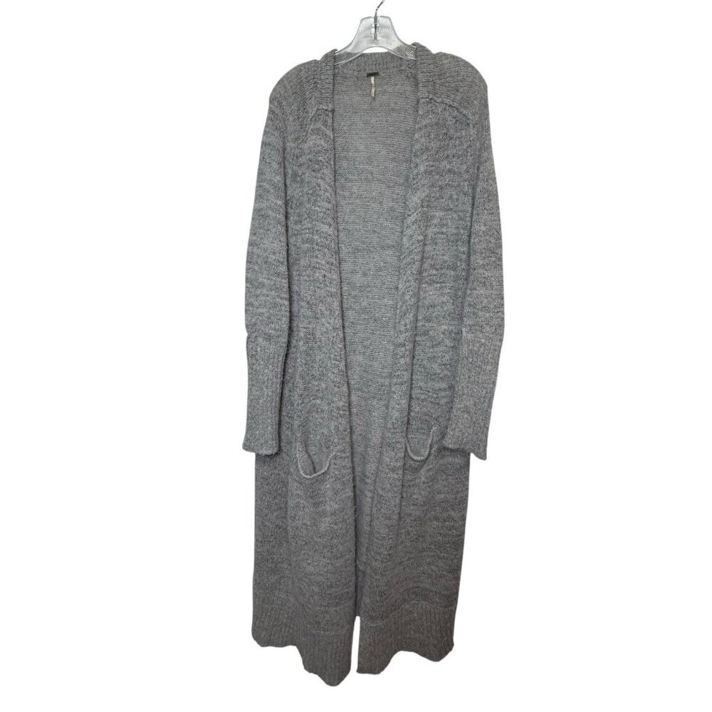 Free People Size Small Long Slouch Oversize Gray Marl Cardigan Sweater Pockets